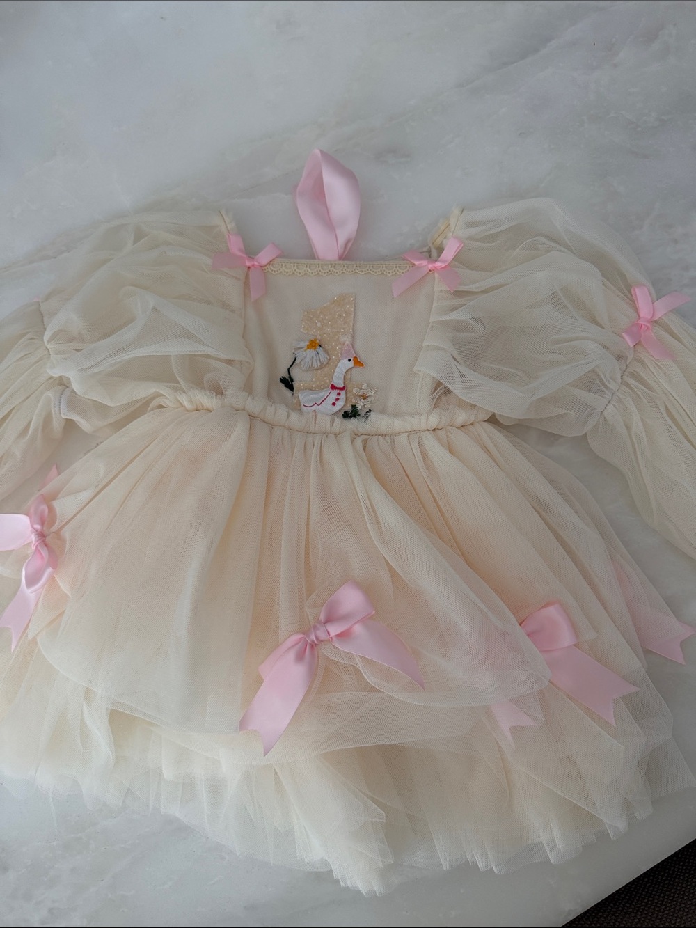 Cora and violet handmade first birthday one silly goose dress
